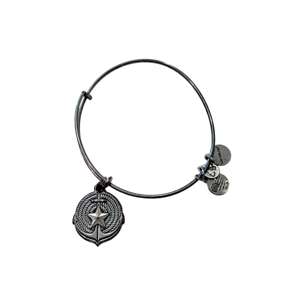 Alex and Ani Anchor Nautical Charm Bangle Bracelet Silver Tone‎ Adjustable